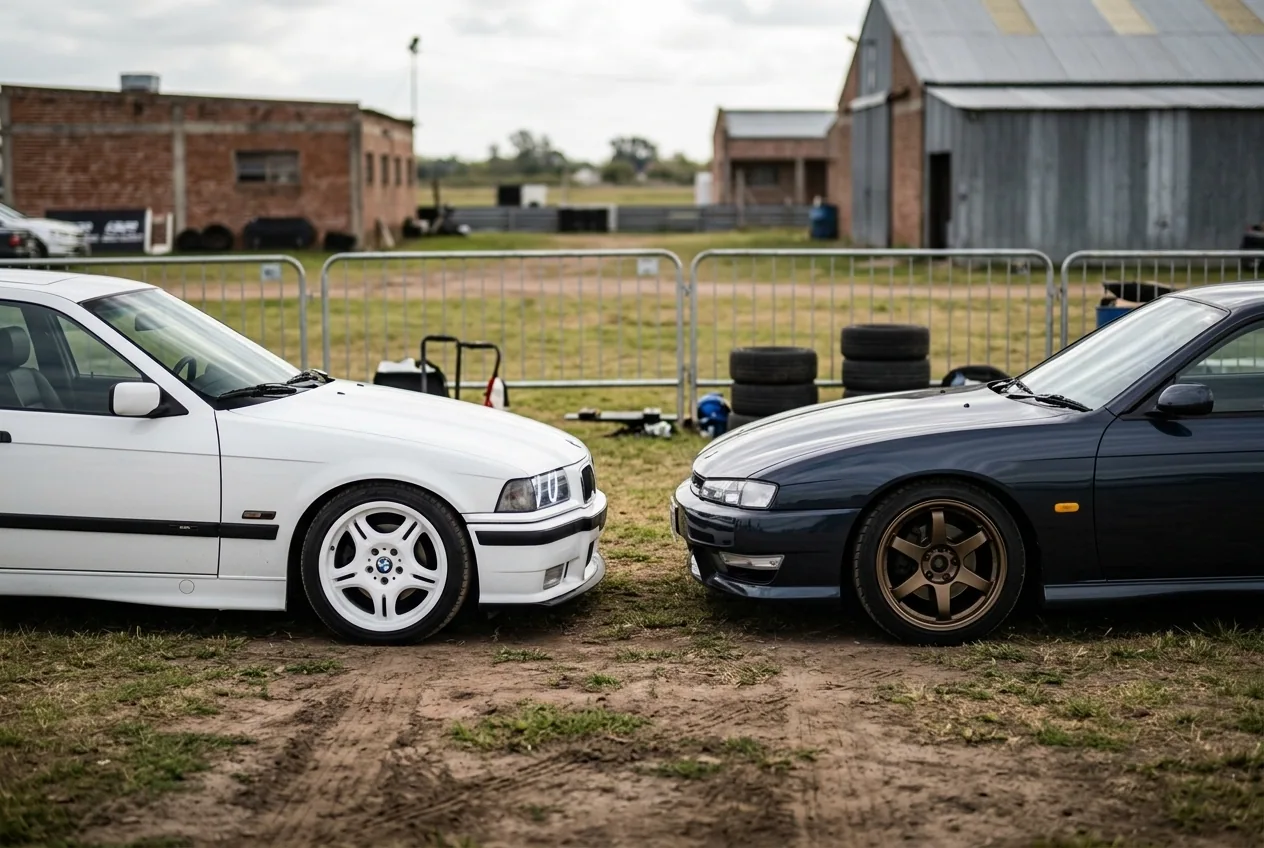 BMW E36 blanco y Nissan Silvia frente a frente — comparacion punto por punto