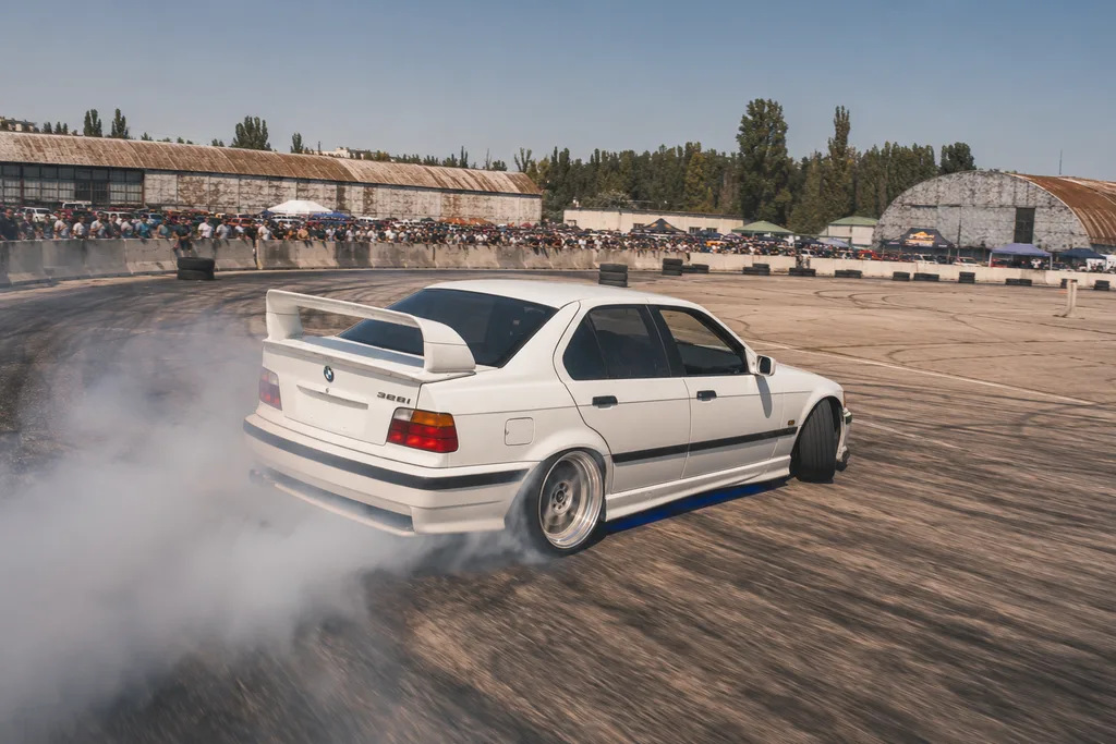 BMW E36 RWD en clase de drift uno a uno con instructor, diferencia clave vs karting