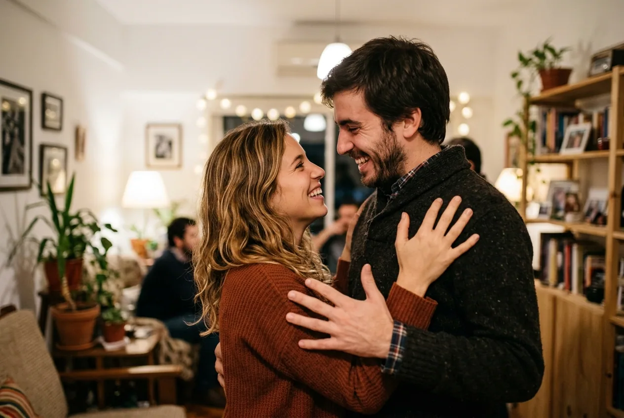Pareja abrazándose con alegría tras descubrir el regalo de una experiencia de drift