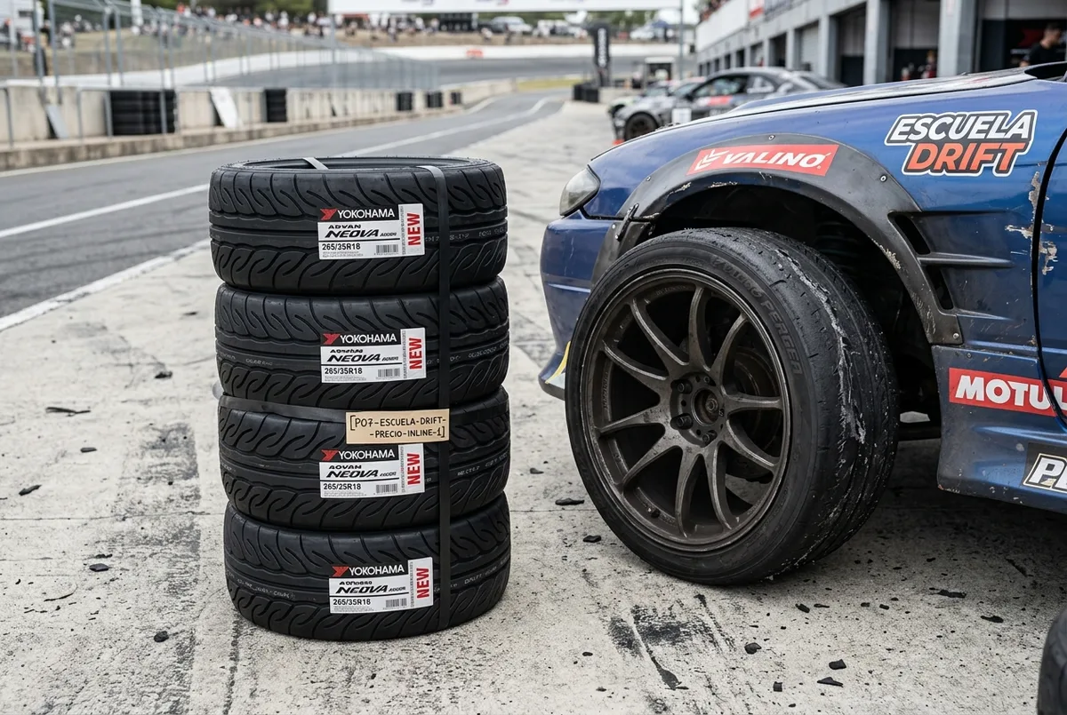 Neumaticos traseros gastados despues de una sesion de drift — el mayor costo de una escuela de drift en Argentina