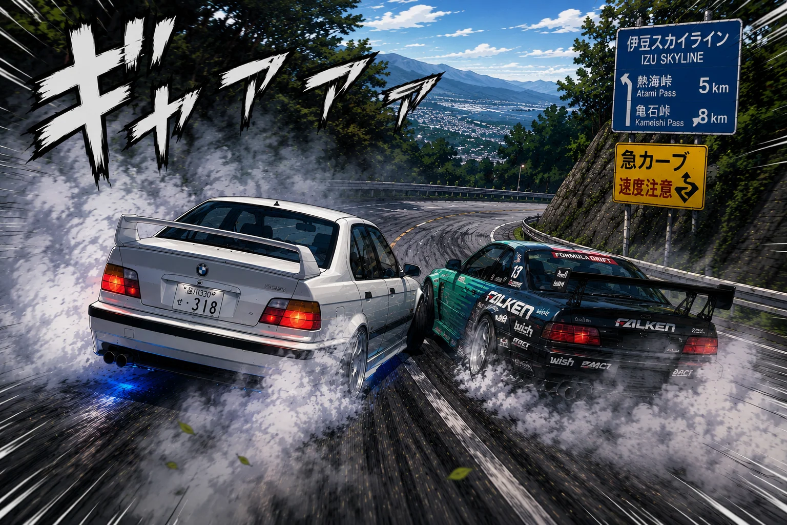 Dos hermanos junto al BMW E36 de drift en el autodromo despues de la sesion