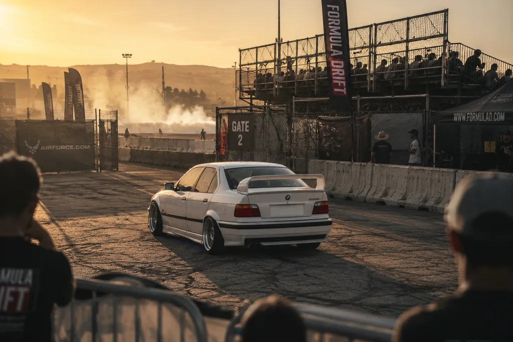 BMW E36 RWD generando humo en autodromo privado, experiencia que ningun otro novio le regalo