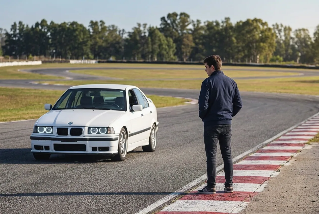 Joven mirando la pista vacia antes de su primera clase, los nervios normales del principiante