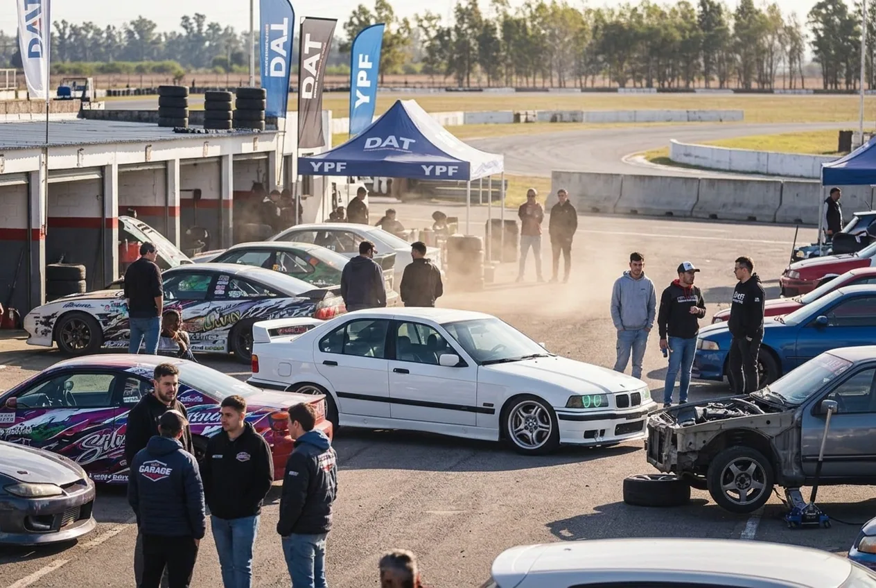 Encuentro de drift en Argentina: el BMW E36 blanco entre autos preparados y la comunidad fierrera